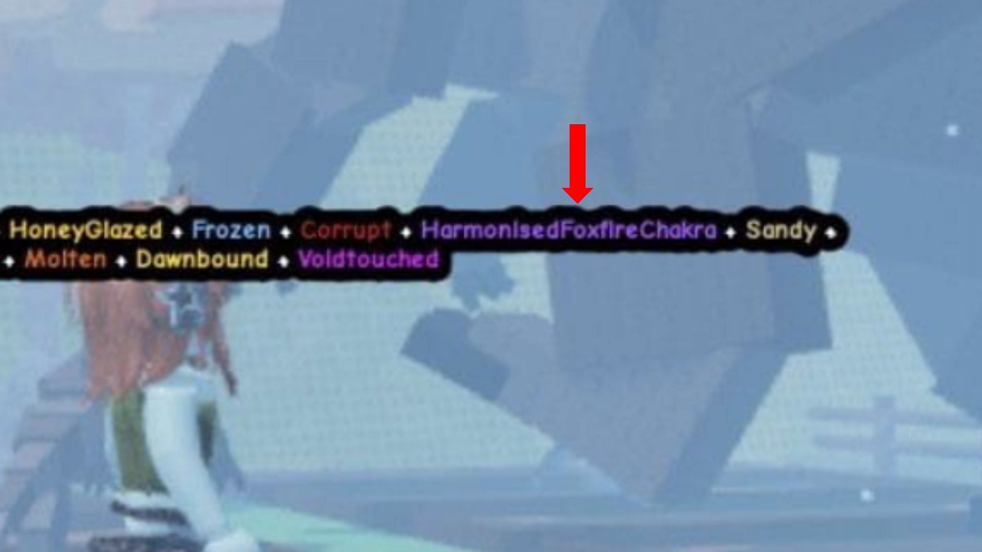 Harmonised Foxfire Chakra is displayed in indigo font (Image via GaG Discord)